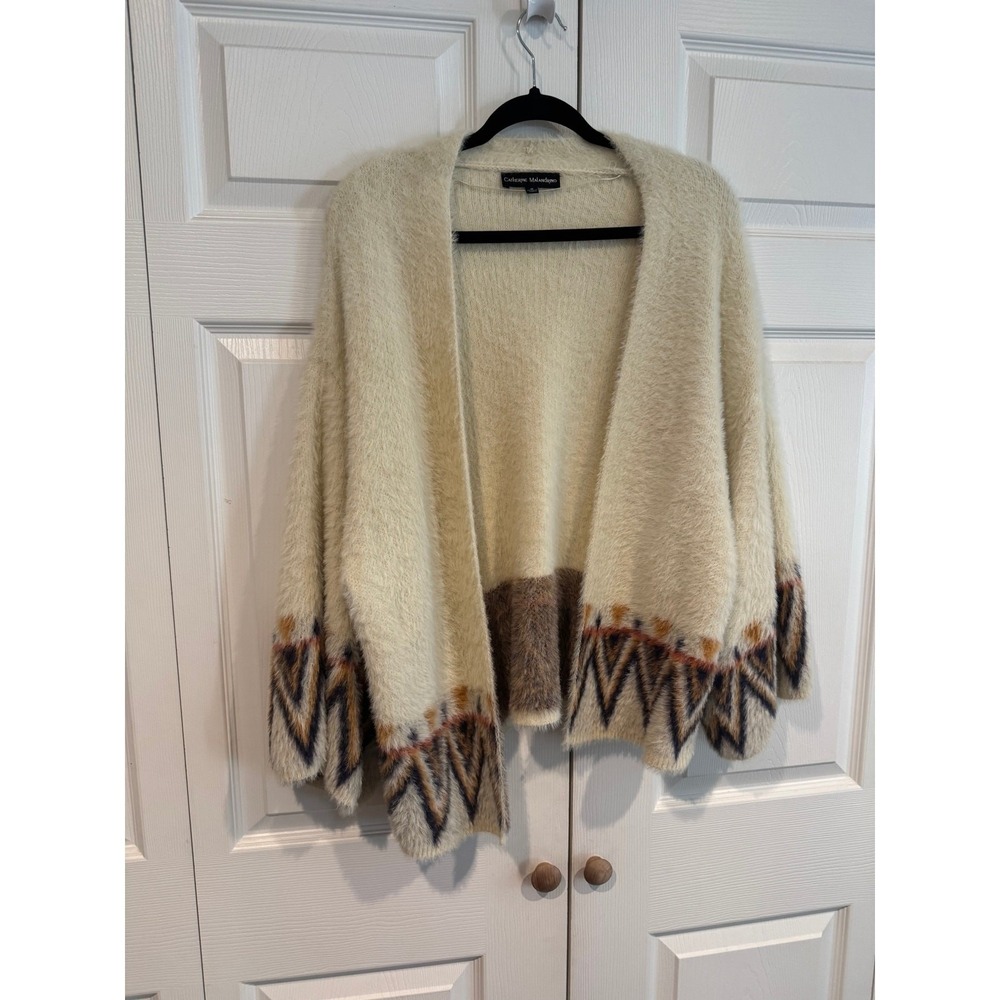 Catherine Malandrino Ivory Chevron Boho Indie Soft Cardigan Sweater